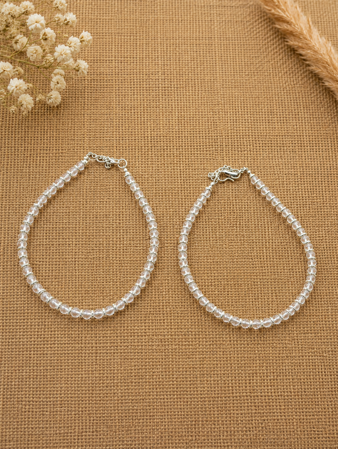Snow White Minimalist Silver Bead Anklet