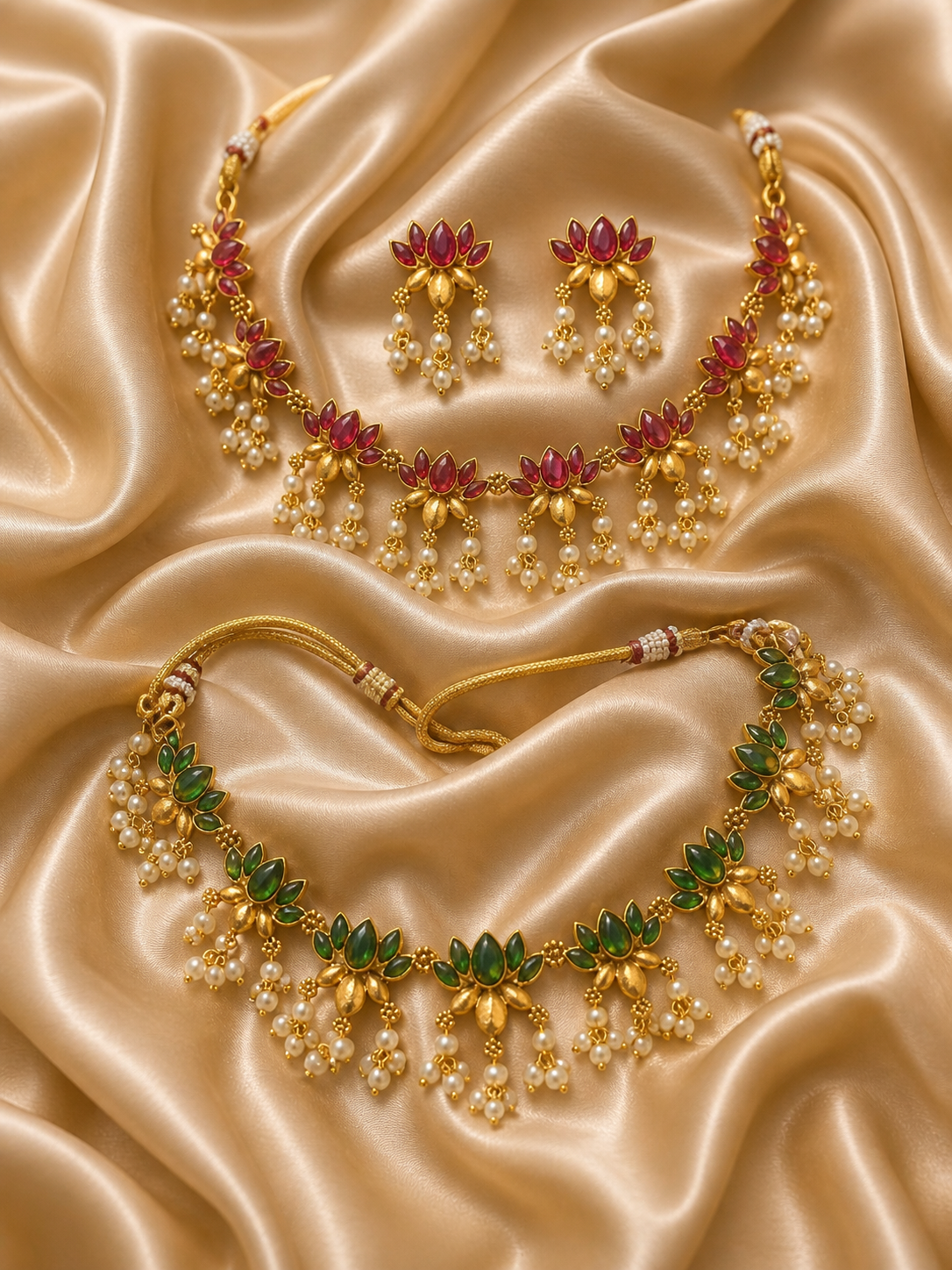 Isha Traditional Leafy Kemp Guttapusalu Set