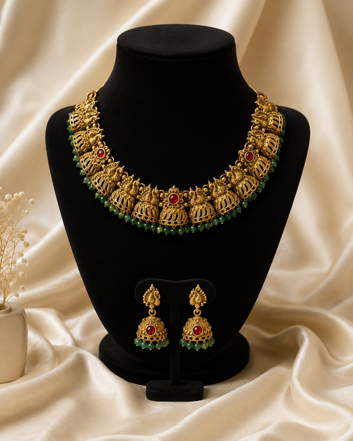 Nivya Antique Gold Jhumka Style Choker Necklace Set