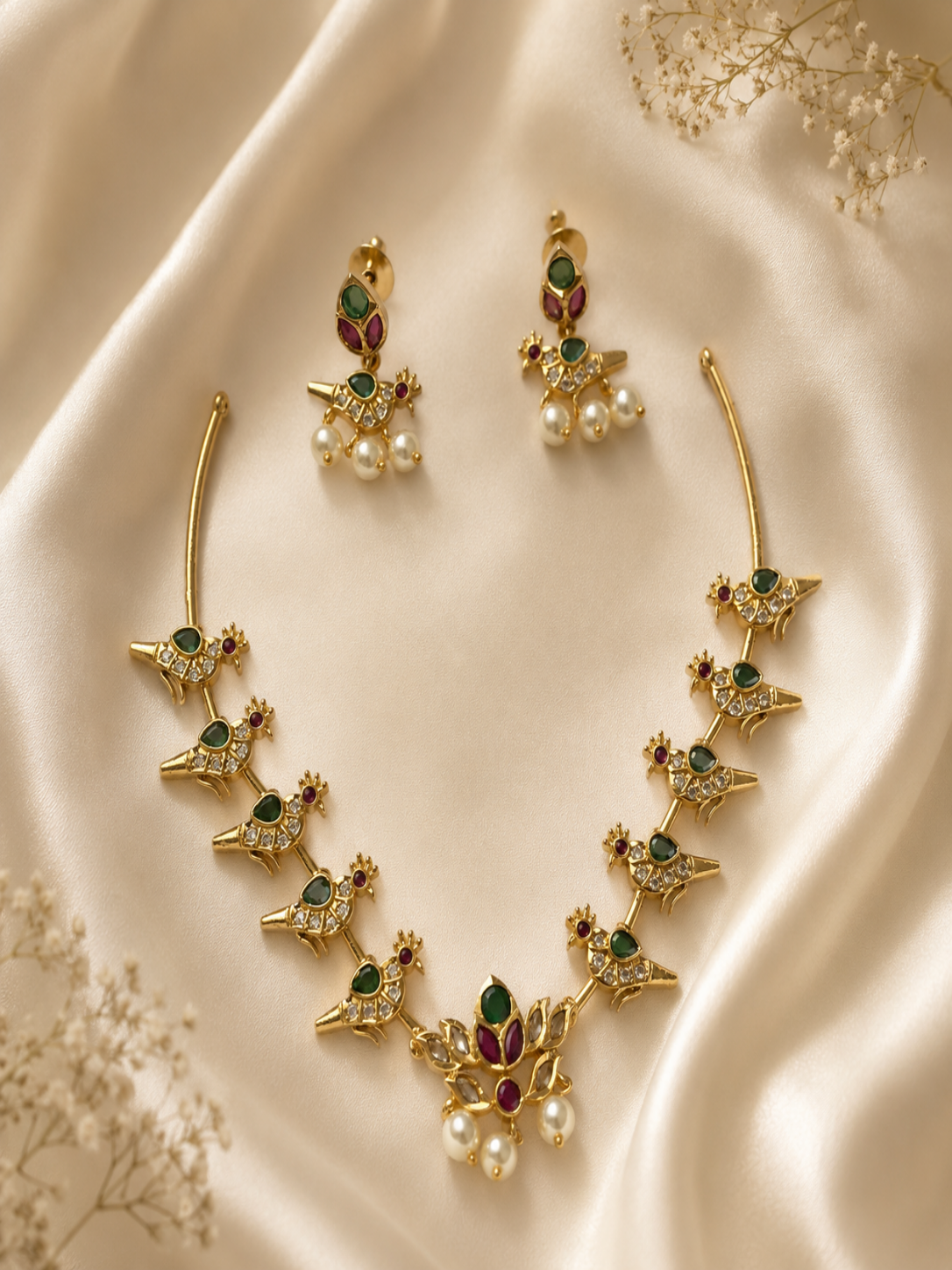 Traditional Gold Parrot Motif Kemp Necklace Set