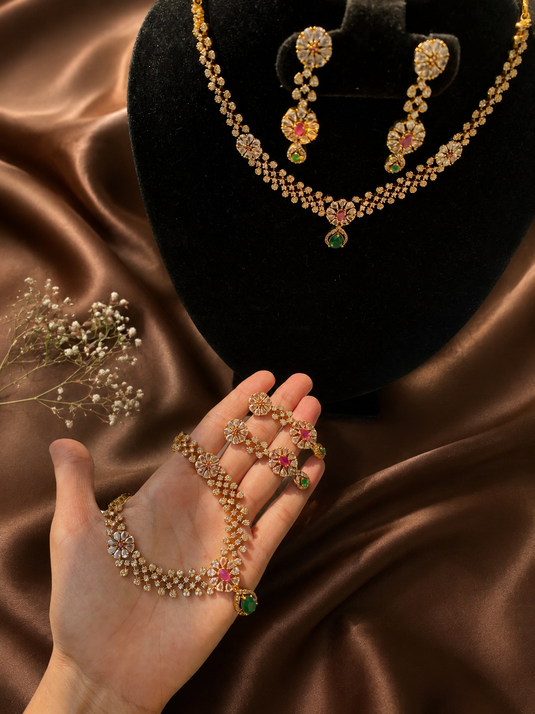 Swathi Elegant Multi Stone Gold AD Haram Set
