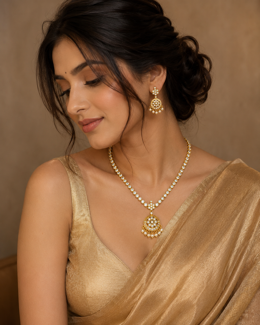 Diksha Single-Layer CZ Stone Necklace Set