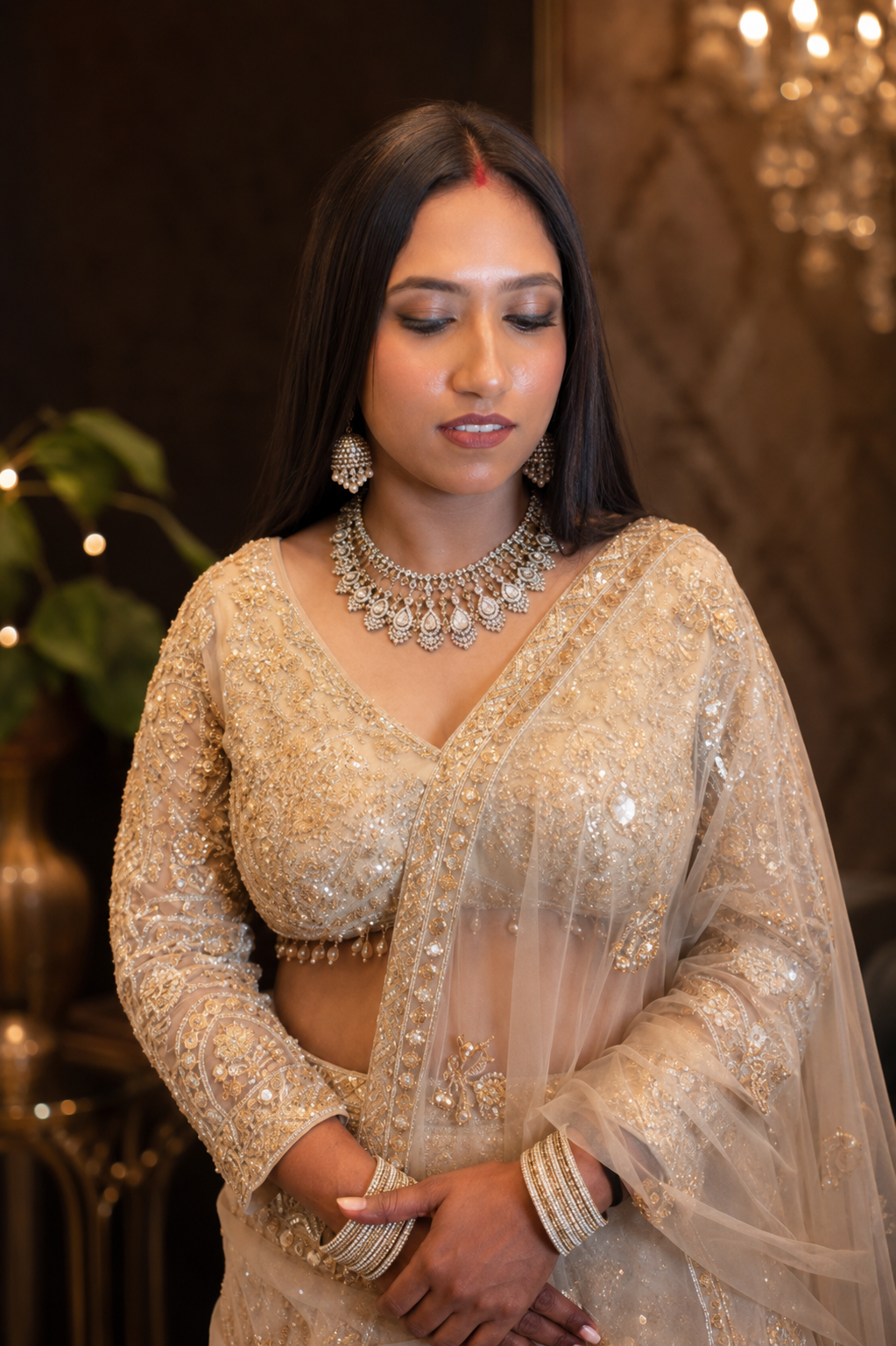 Komala American Diamond Layered Necklace Set with Jhumkas