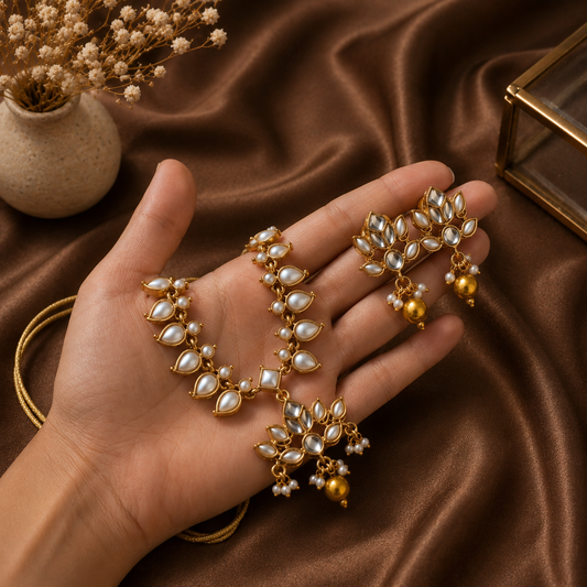 Soumya Antique Gold Pearl Necklace Set