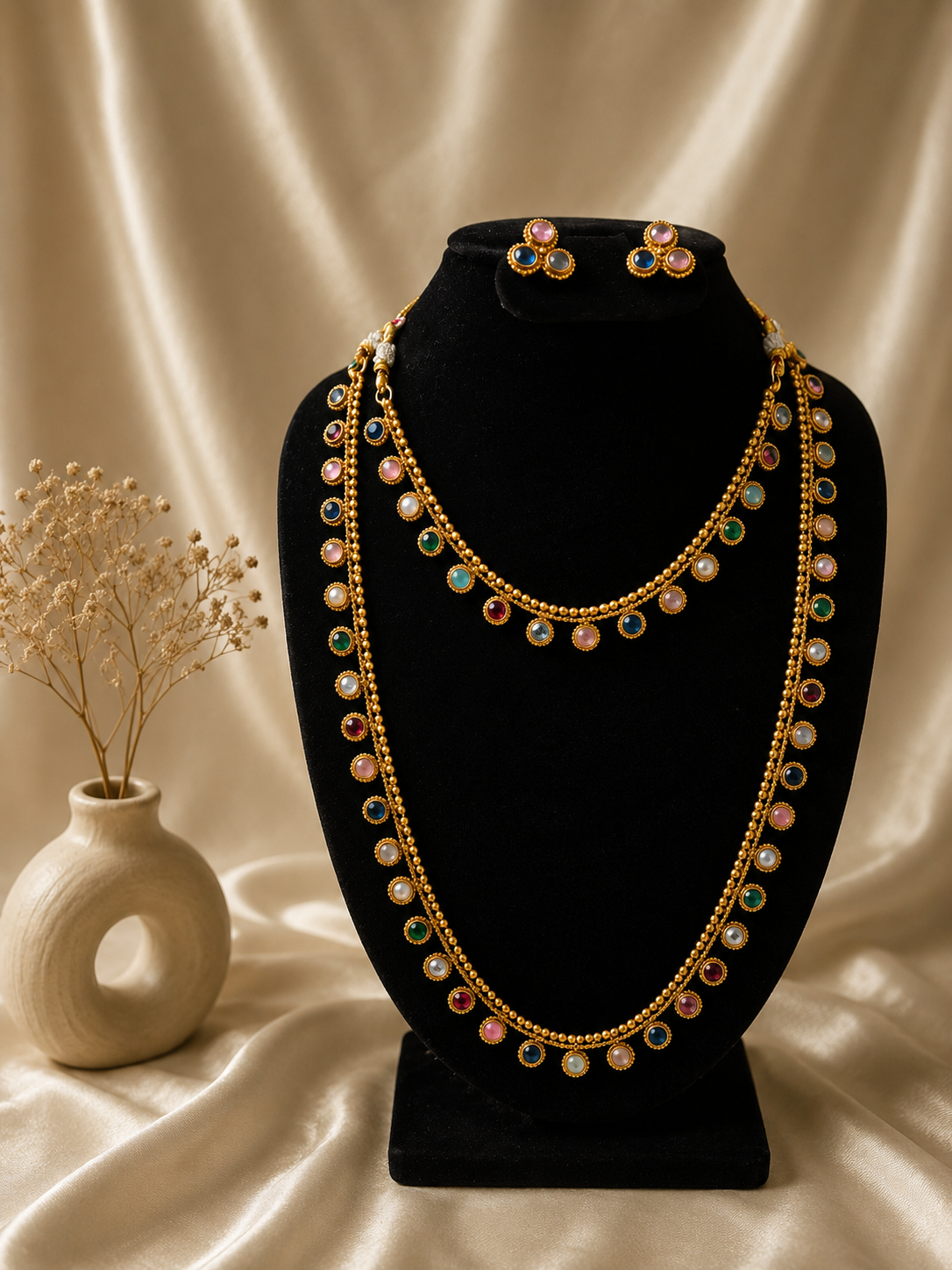 Maya Elegant Gold Pearl Droplet Necklace Set