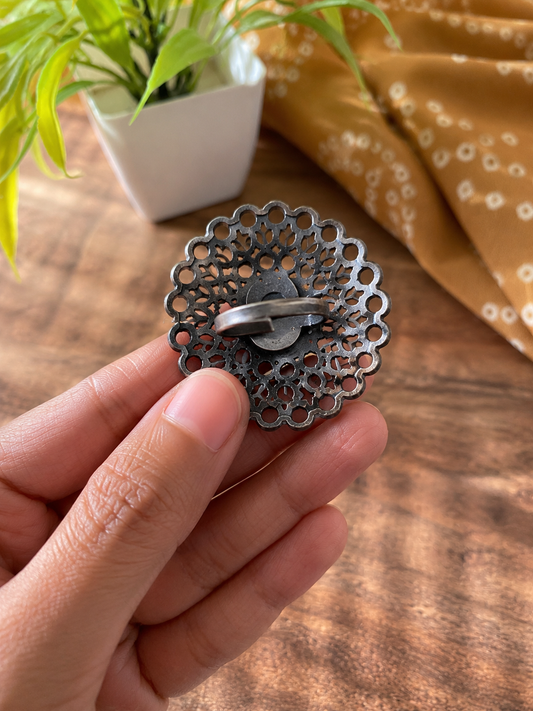 Forest Gold Oxidized Silver Statement Ring