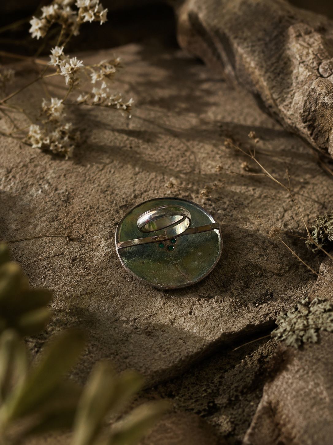 Sapna Dual Tone Green Stone Statement Ring