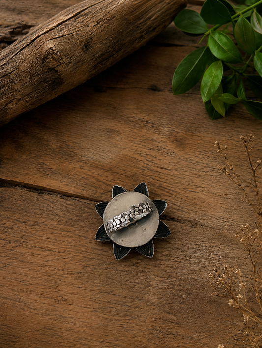 Soorya Purple Stone Silver Lotus Statement Ring