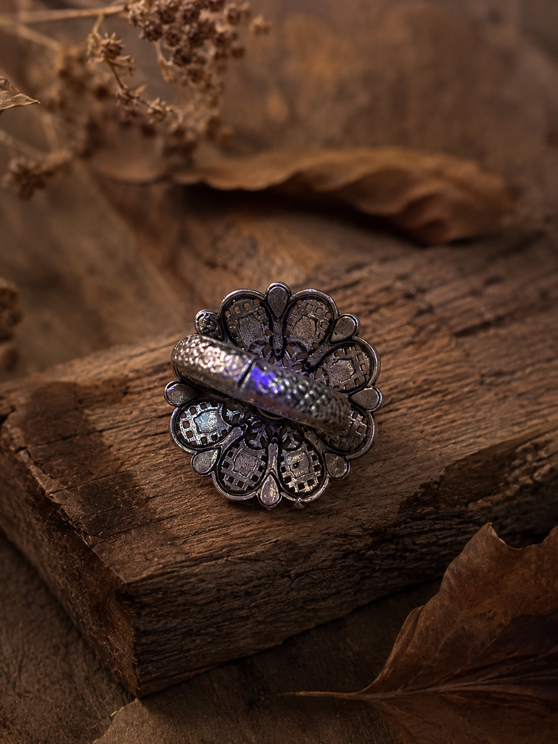 Kshama Blue Stone Silver Mandala Ring