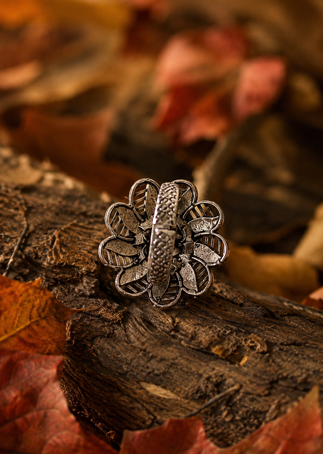 Savi Ghungroo Oxidized Silver Statement Ring