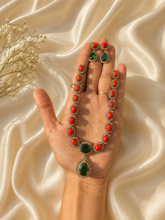 Ahana Antique Gold Red Coral Necklace