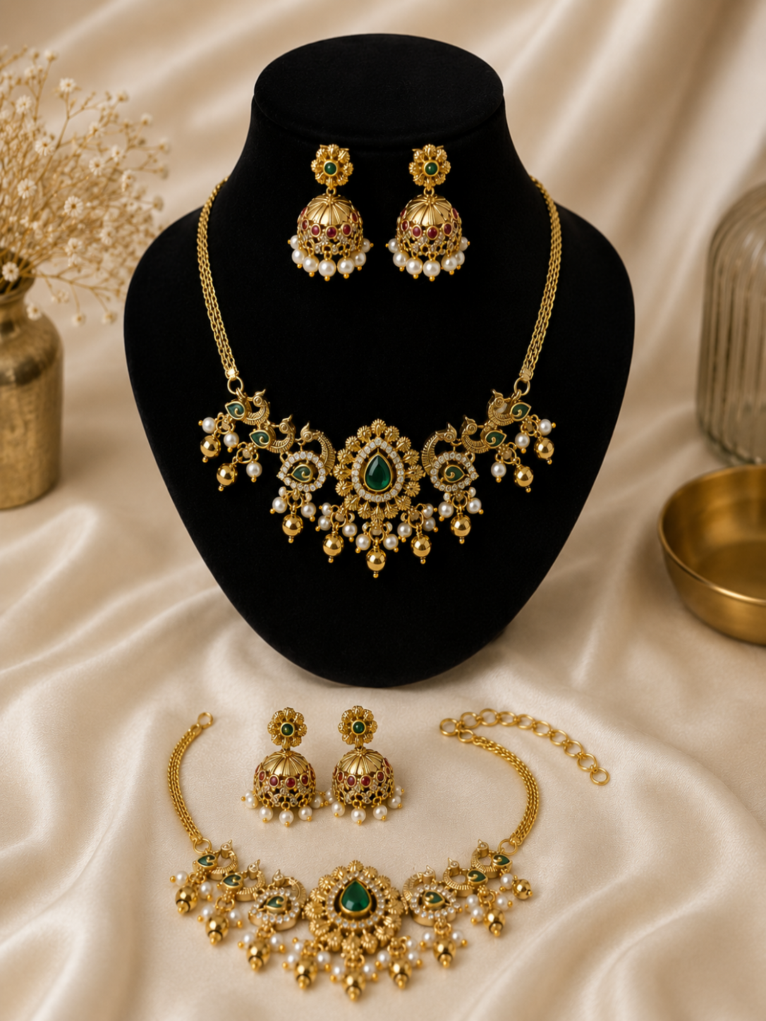 Pallavi Antique Gold Peacock Necklace | Antica Design
