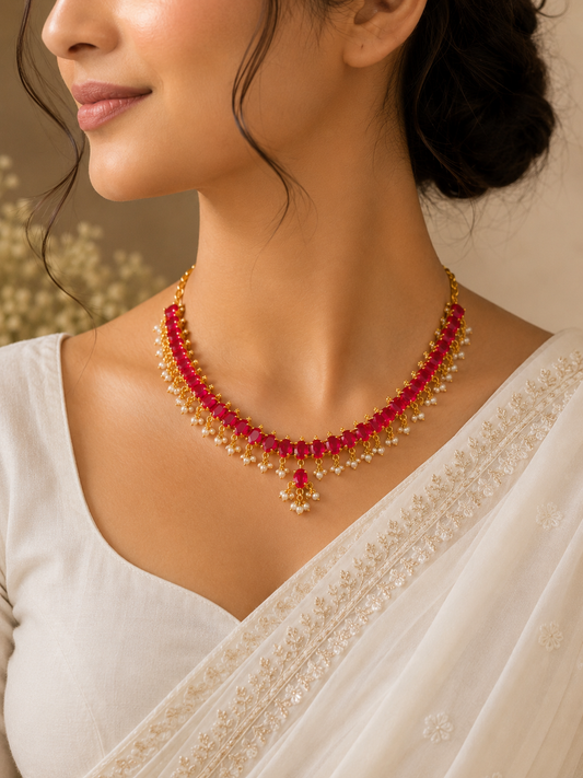 Shuba Ratna Ruby & Pearl Necklace Set