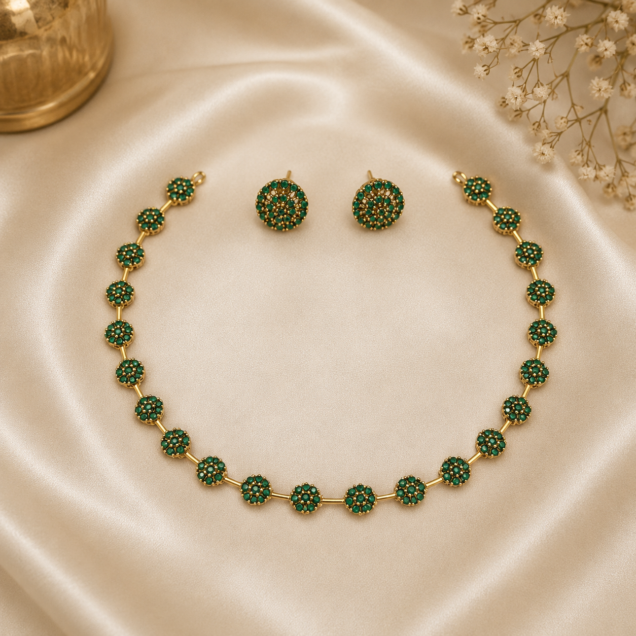 Reva Gold Plated Floral Cluster Necklace Set