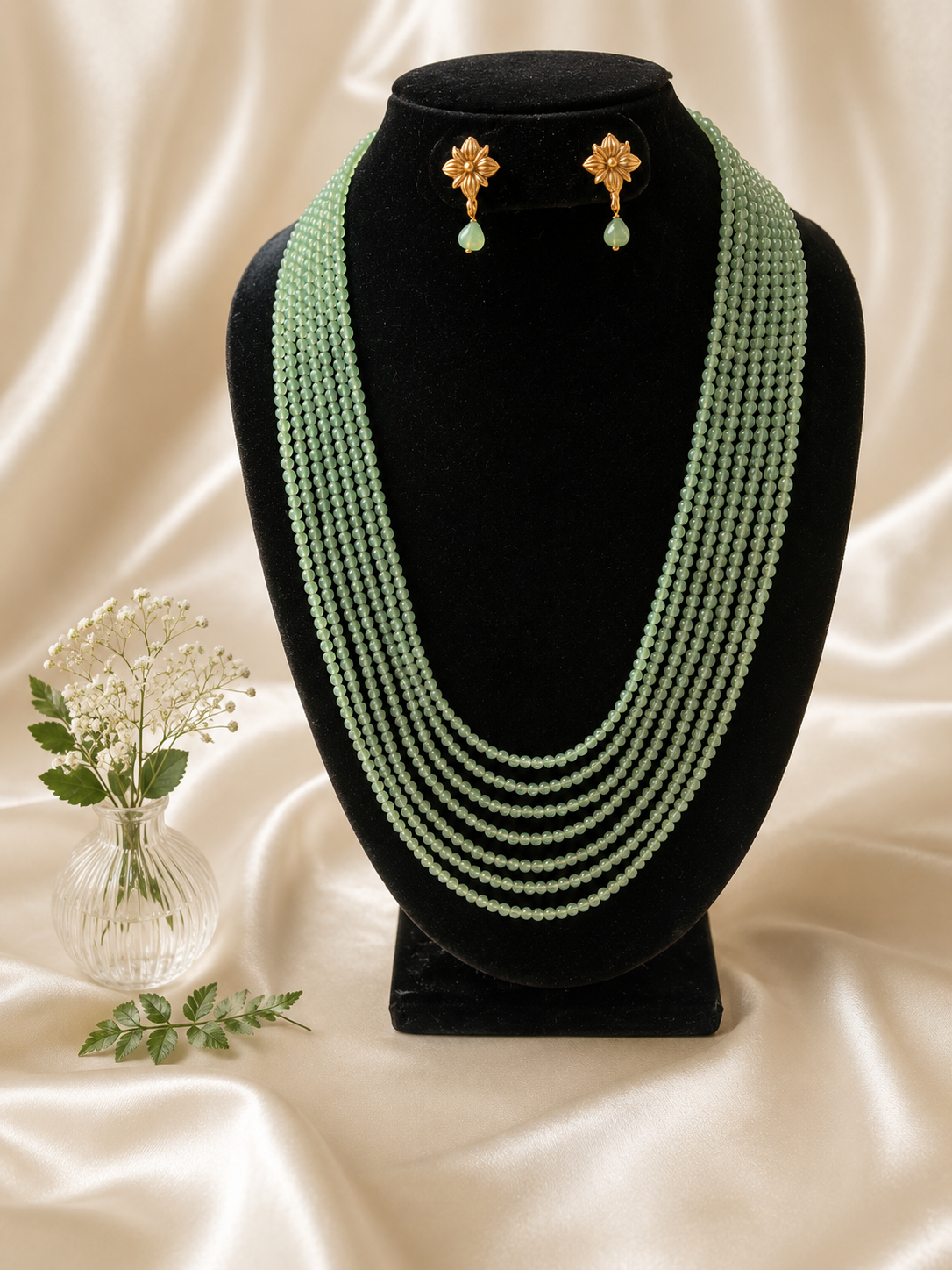 Kiara Sea Green Beaded Layered Haram Set