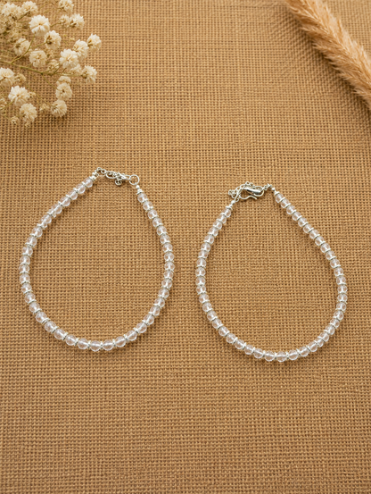 Snow White Minimalist Silver Bead Anklet