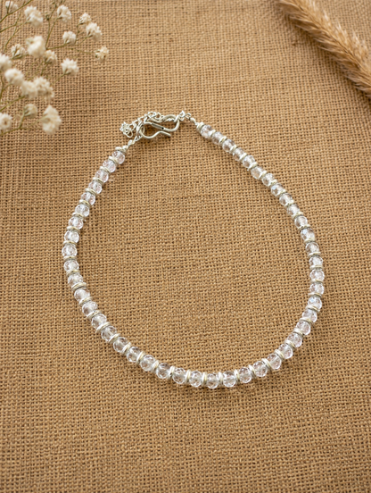 Snow White Minimalist Silver Bead Anklet