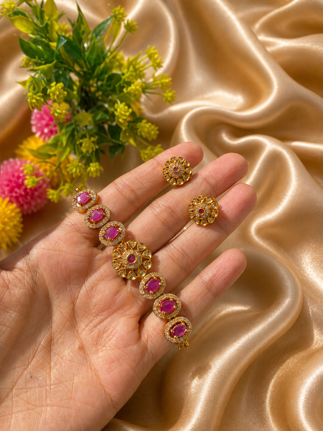 Bindya Floral Necklace and Earrings Set