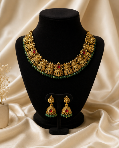 Nivya Antique Gold Jhumka Style Choker Necklace Set