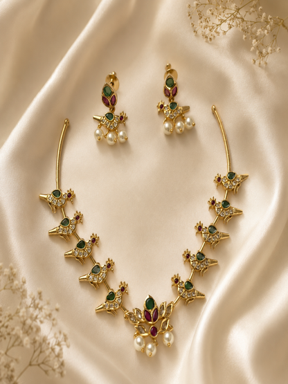 Traditional Gold Parrot Motif Kemp Necklace Set