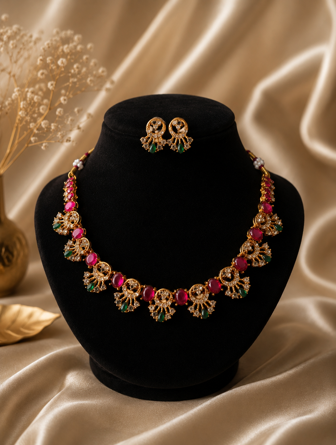 Sumana Traditional Ruby & Emerald Kemp Choker Set