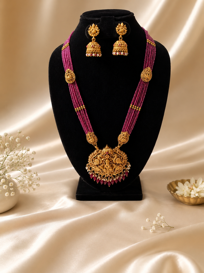 Pink Maharani Multi-Strand Temple Jewelry Set