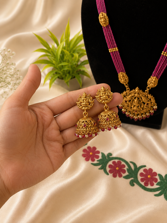 Pink Maharani Multi-Strand Temple Jewelry Set