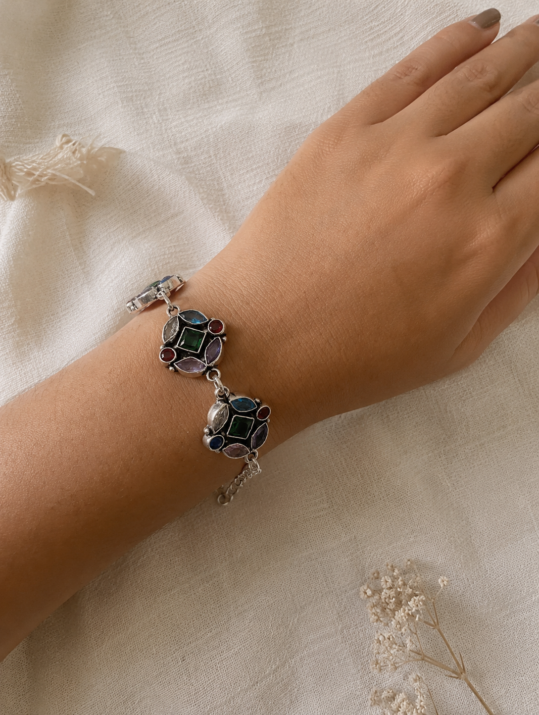 Ashwathi Oxidized Silver Bracelet