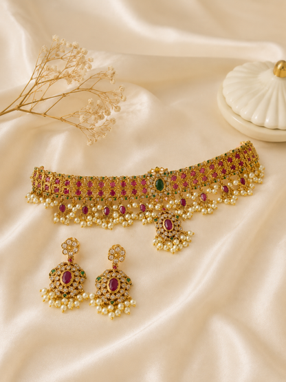 Rani Antique Gold Kemp Choker Set with Pearls |