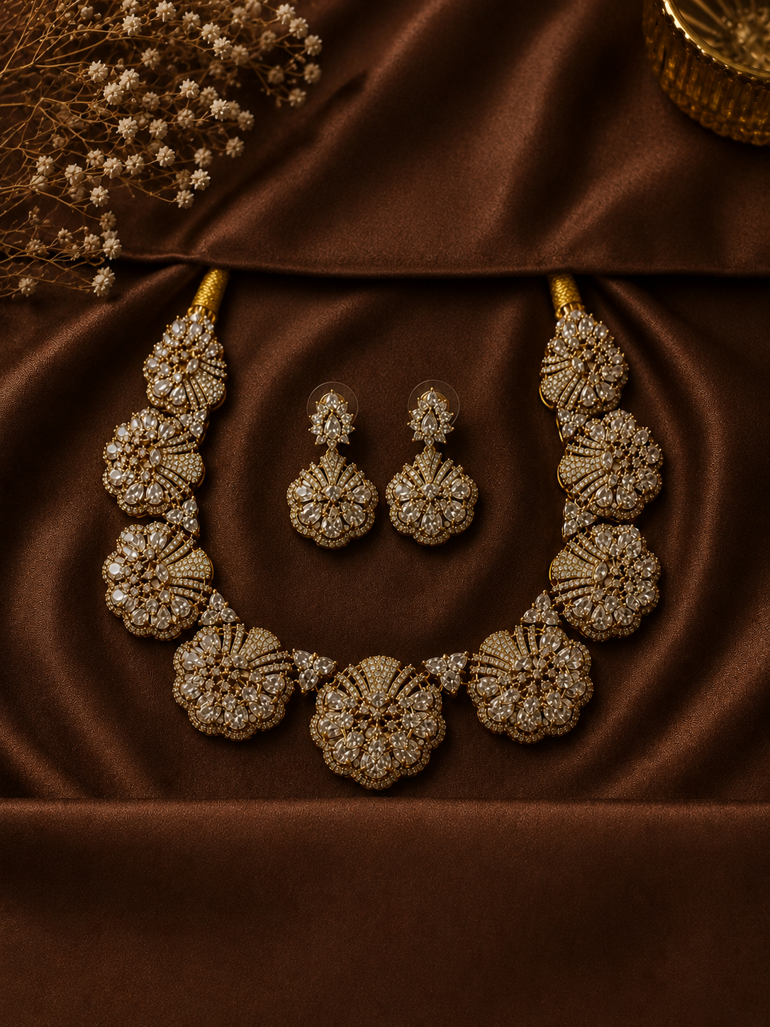 Heena Grand Floral Uncut AD Choker Necklace Set