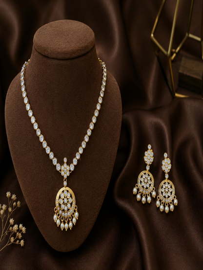 Diksha Single-Layer CZ Stone Necklace Set
