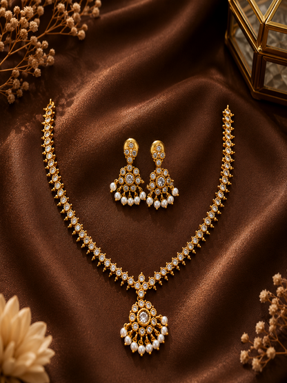 Radha Delicate Gold Stone Necklace Set