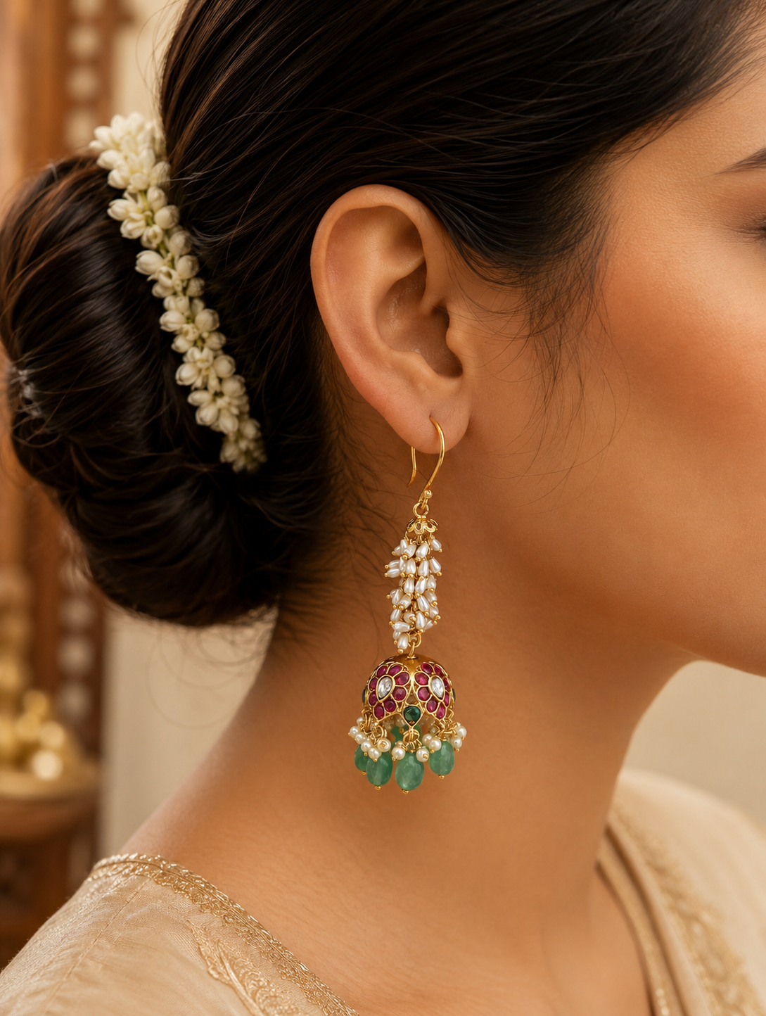 Noor Festive Kundan & Ruby Dome Drop Jhumkas