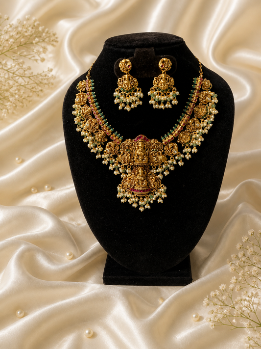 Antique Gold Lakshmi Guttapusalu Necklace Set