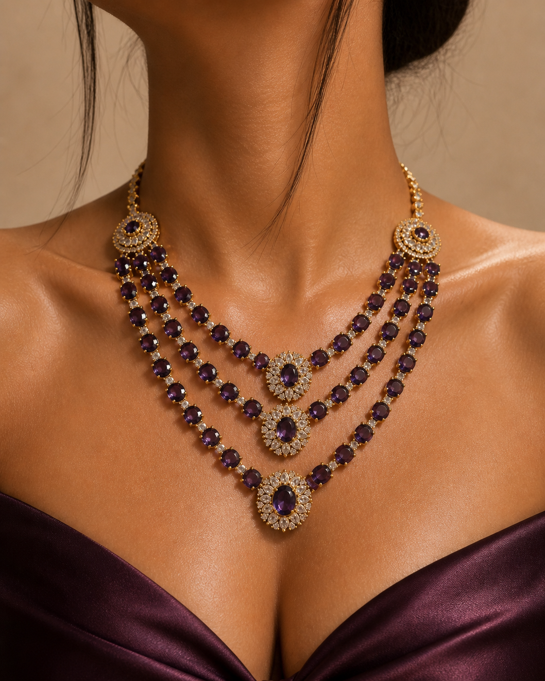 Shravya Multi Strand Stone Necklace Set