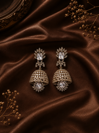 Komala American Diamond Layered Necklace Set with Jhumkas