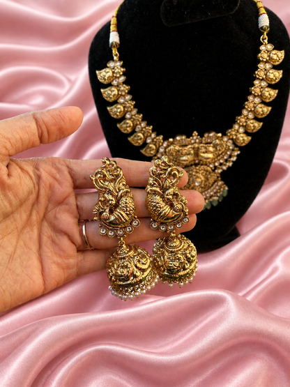 Raees Jadau Kundan Antique Necklace Set with Jhumkas