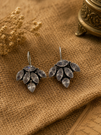 Hita Marquise Crystal Oxidized Silver Pendant and Earrings Set