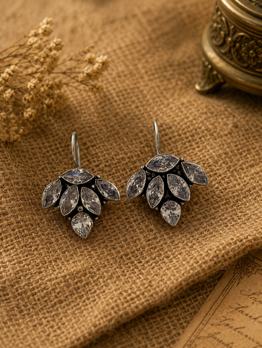 Hita Marquise Crystal Oxidized Silver Pendant and Earrings Set