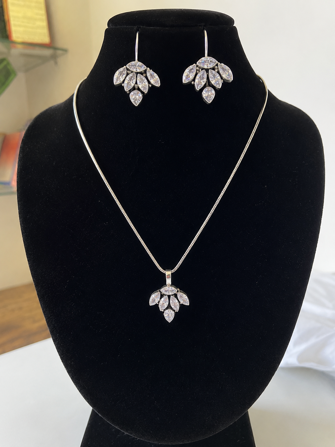 Hita Marquise Crystal Oxidized Silver Pendant and Earrings Set