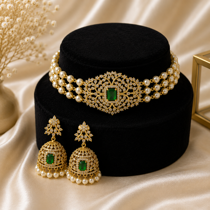 Noor Pearl Choker Set with Jhumkas