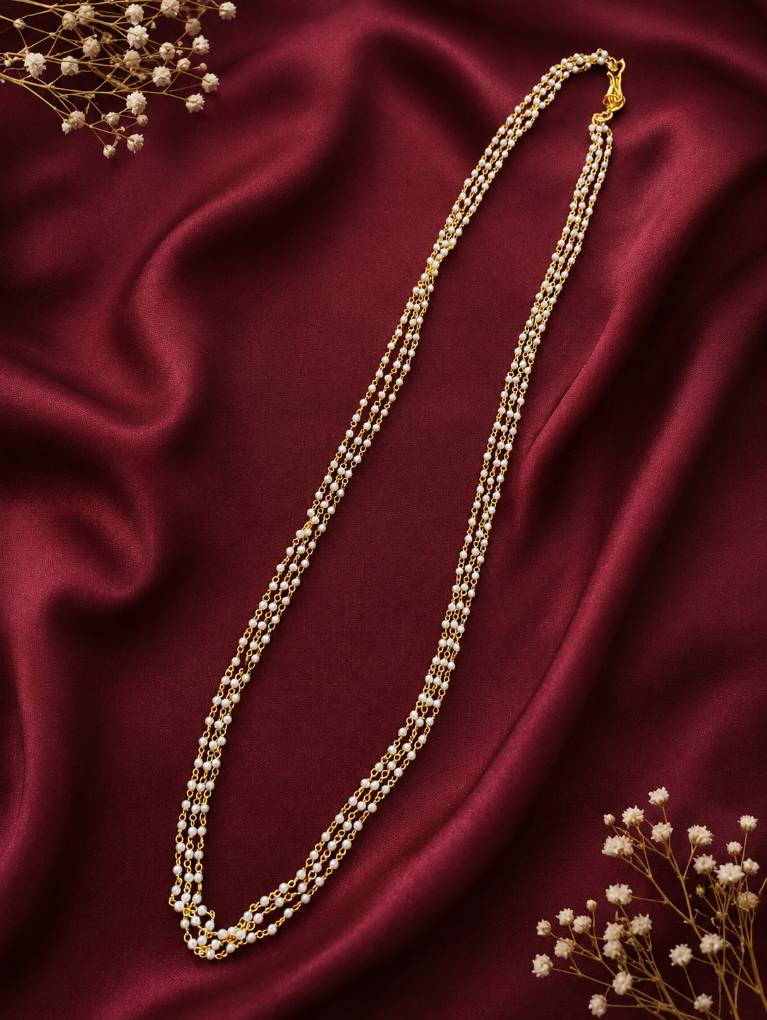 Purvi Minimalist Gold, 3-Layer Tiny Pearl Chain