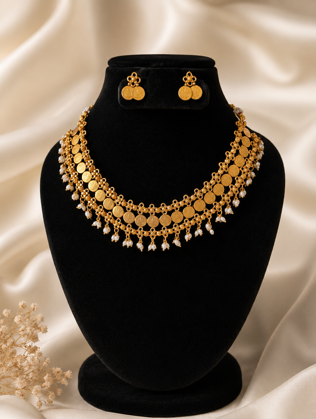 Taniya Traditional Antique Gold Kasu Mala Coin Necklace Set