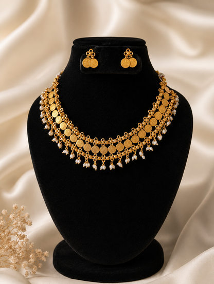 Taniya Traditional Antique Gold Kasu Mala Coin Necklace Set