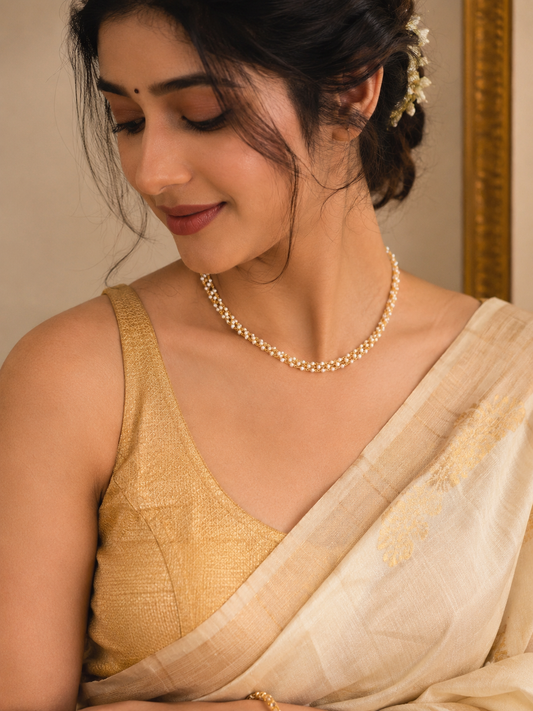 Namratha Elegant Gold and 3-Layer Pearl Chain Necklace