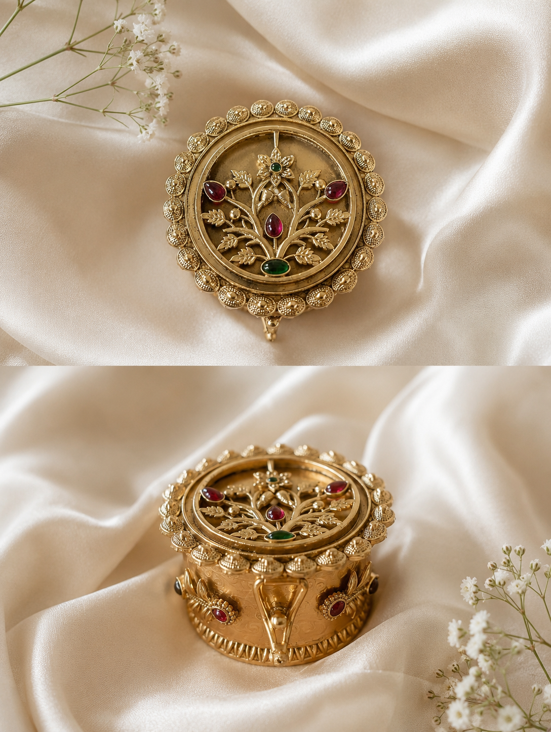 Antique Gold Plated Tree of Life Kumkum Box