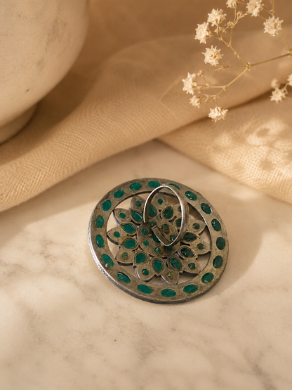 Vintage Emerald Bloom Oxidized Silver Ring