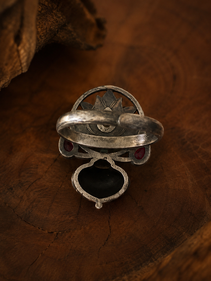 Kamalini Oxidized Silver Lotus Ring