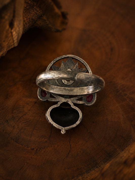 Kamalini Oxidized Silver Lotus Ring