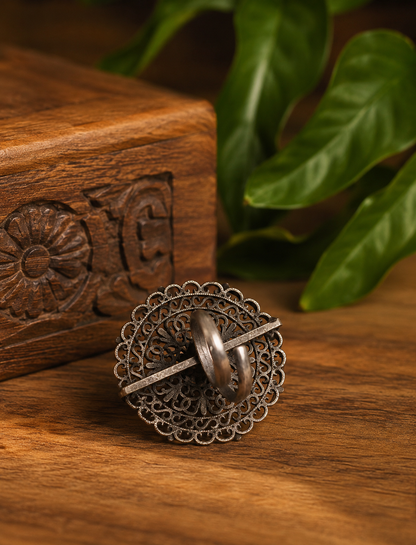 Roohi Oxidized Silver Mandala Ring